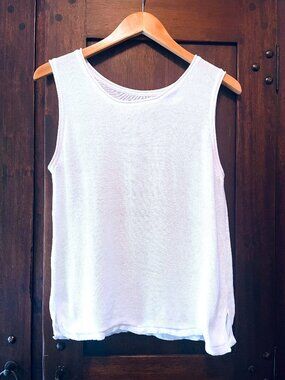 LINTICO 100% Linen Round Neck Sleeveless Tank | Optic White